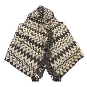 Jolt Womens Hooded Fringe Vest Black White Zigzag Southwestern Large